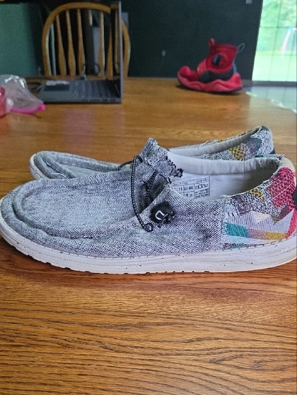 Hey Dude Kids Light Grey Slip-On Sneakers with Patterned Collar